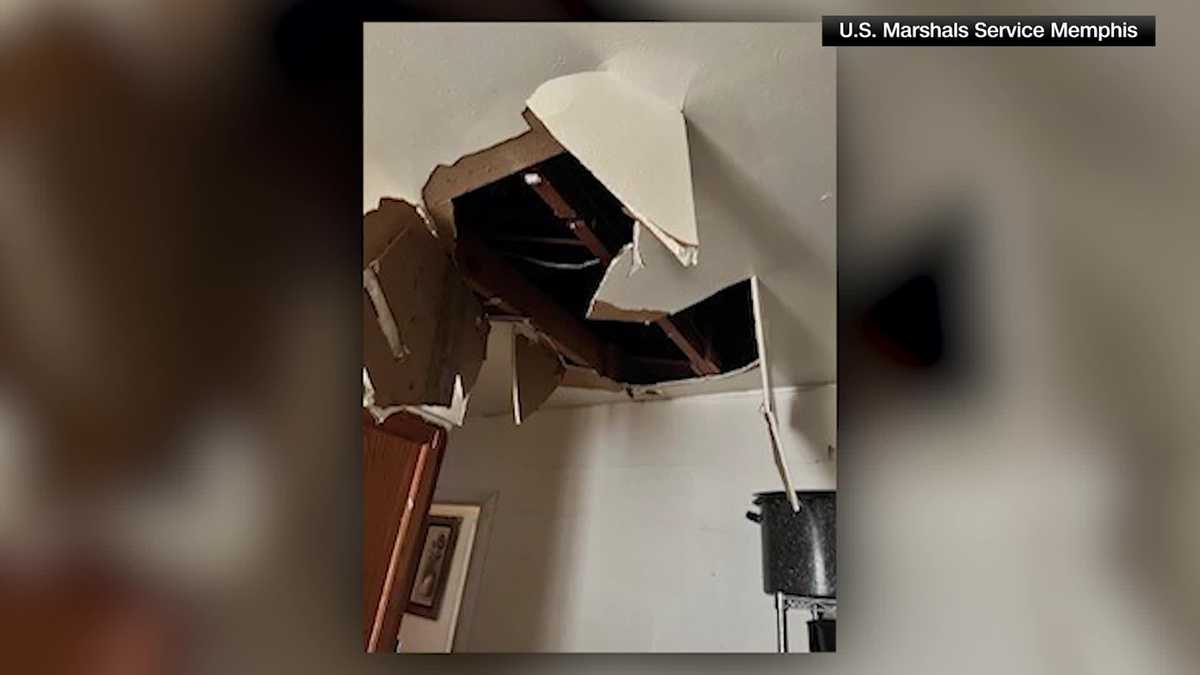 Fugitive murder suspect falls through ceiling trying to evade US marshals