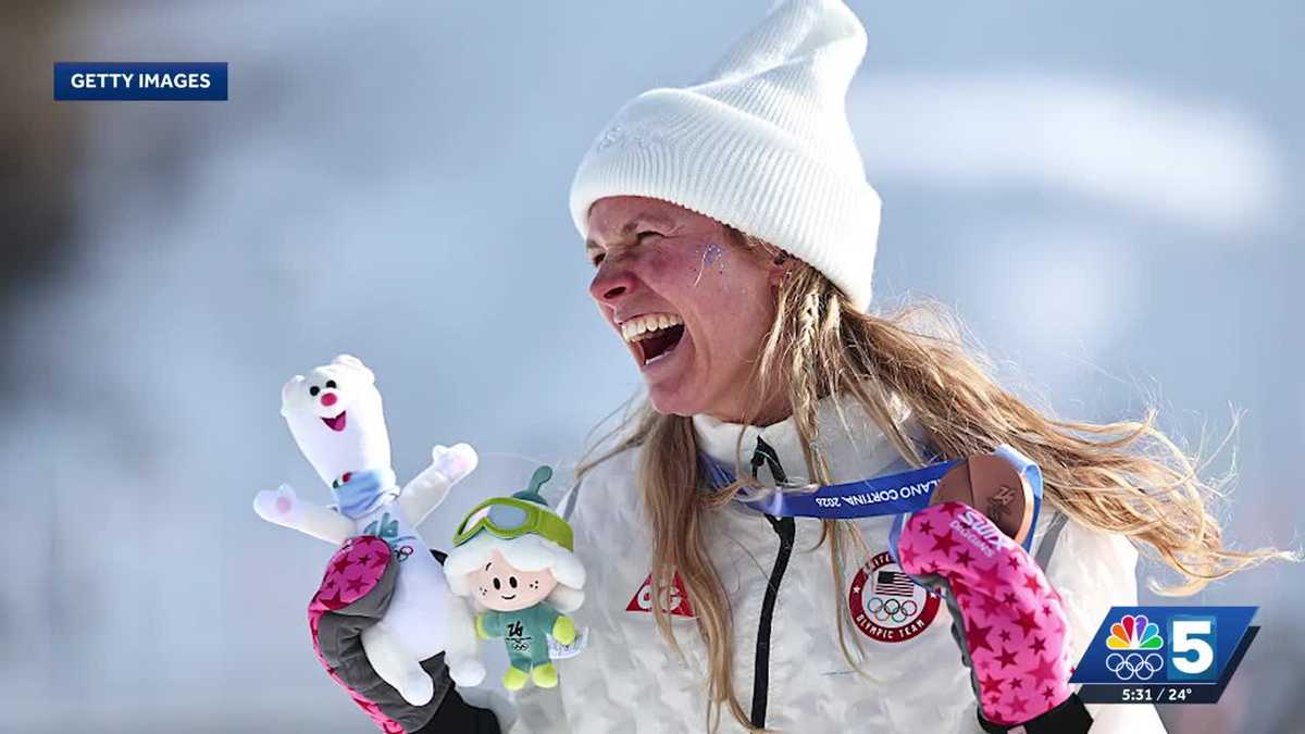 Jessie Diggins secures Olympic bronze medal as coaches and young athletes cheer her on from Vermont