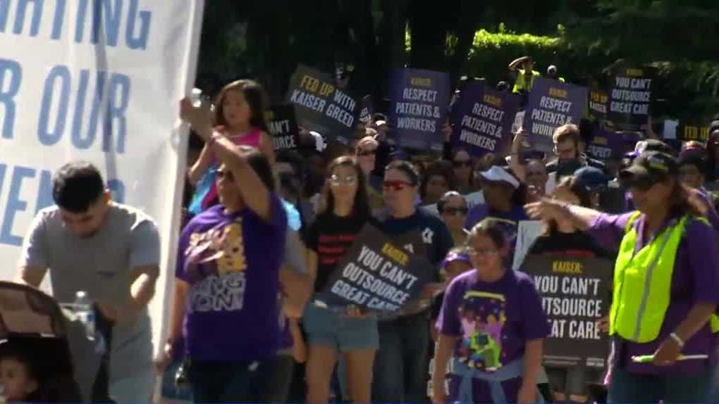 Kaiser workers gather for Labor Day protest over contract dispute