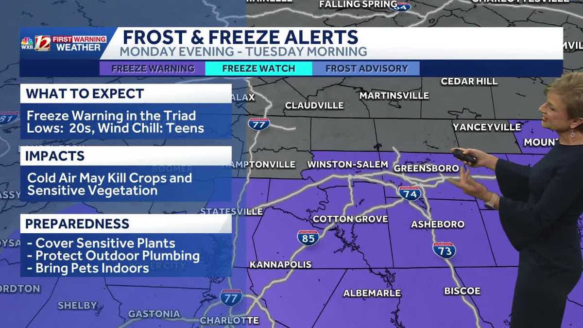Freeze Warning and snowflakes Monday night across North Carolina