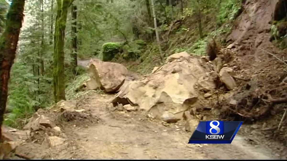 Boulders tumble down Boulder Creek cliff