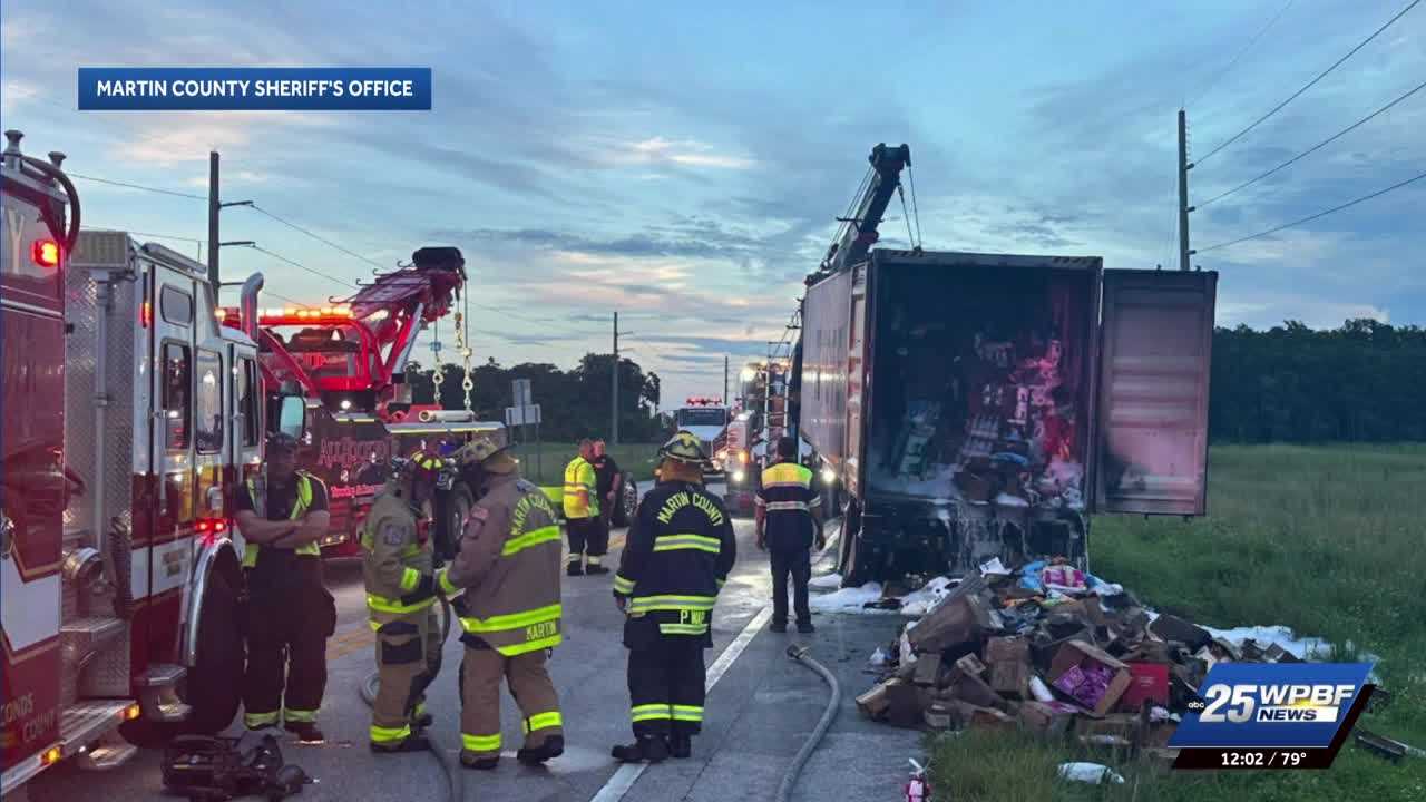 Tractor-trailer fire closes Martin County road temporarily