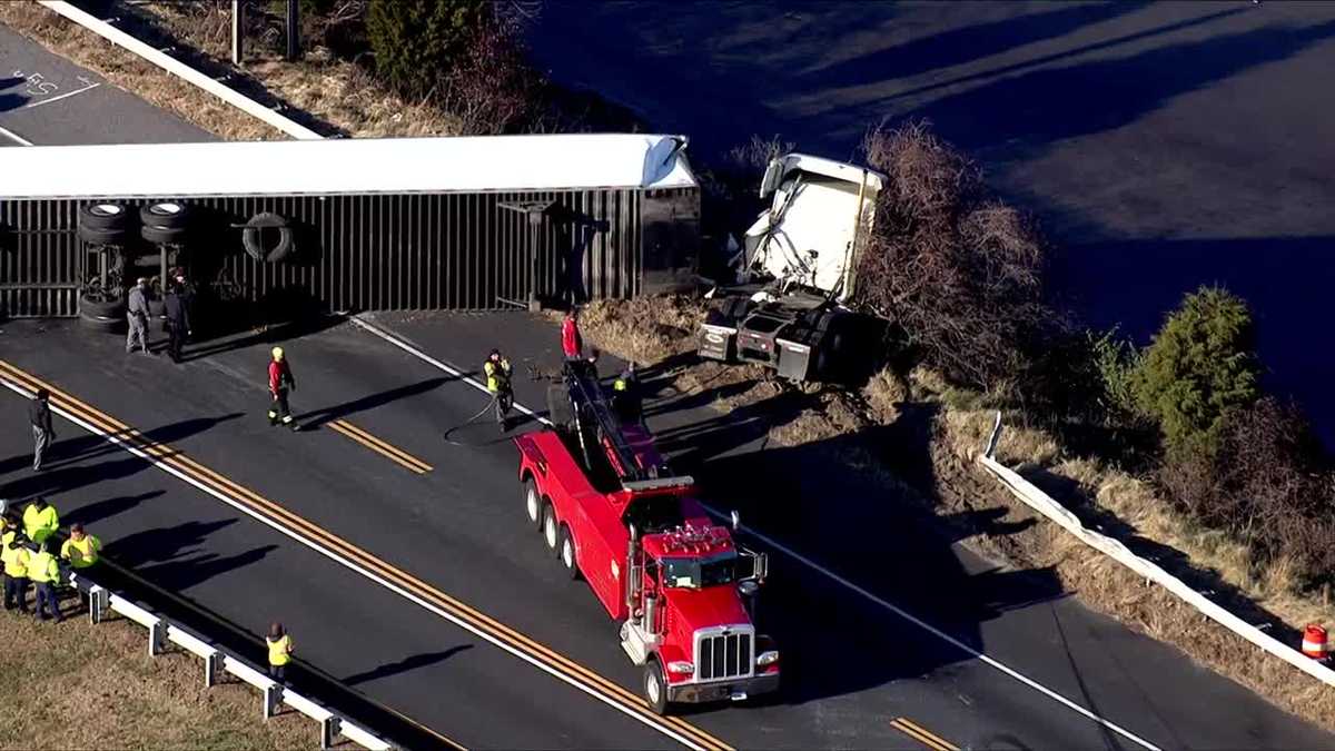 Tractor Trailer Overturns At Bay Bridge 2829