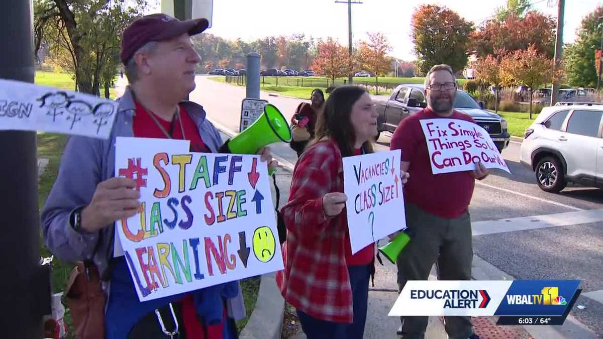 Baltimore County teachers picket over workload, sub shortage