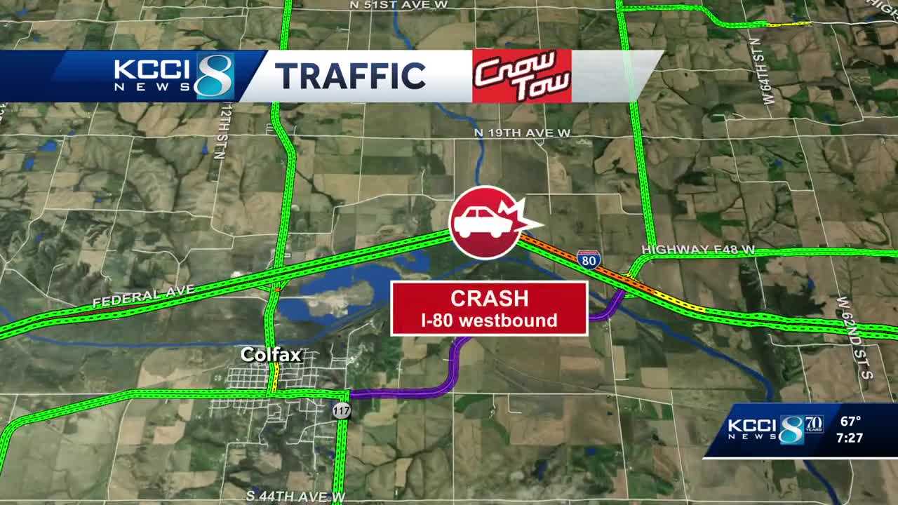 Des Moines traffic: Crash blocks I-80 in Colfax
