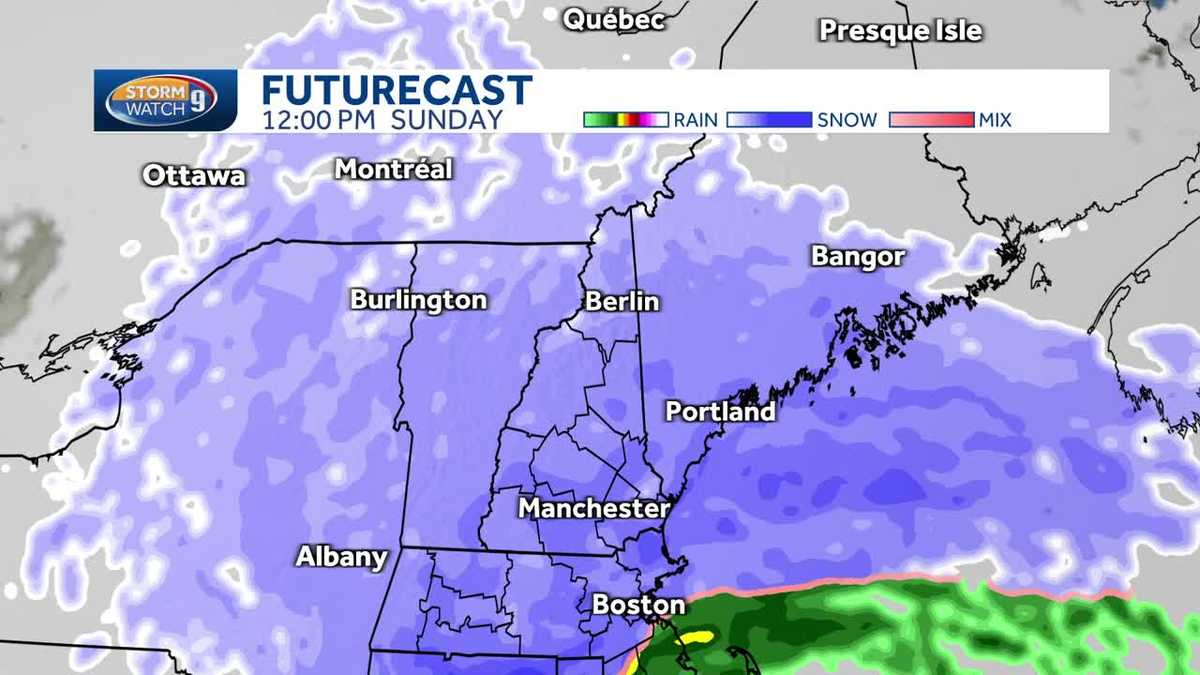 NH hourly timeline Track of snowstorm through Sunday