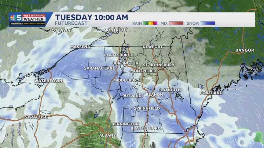 Hour-by-hour: See when to expect steady snow Tuesday in Vermont, New York