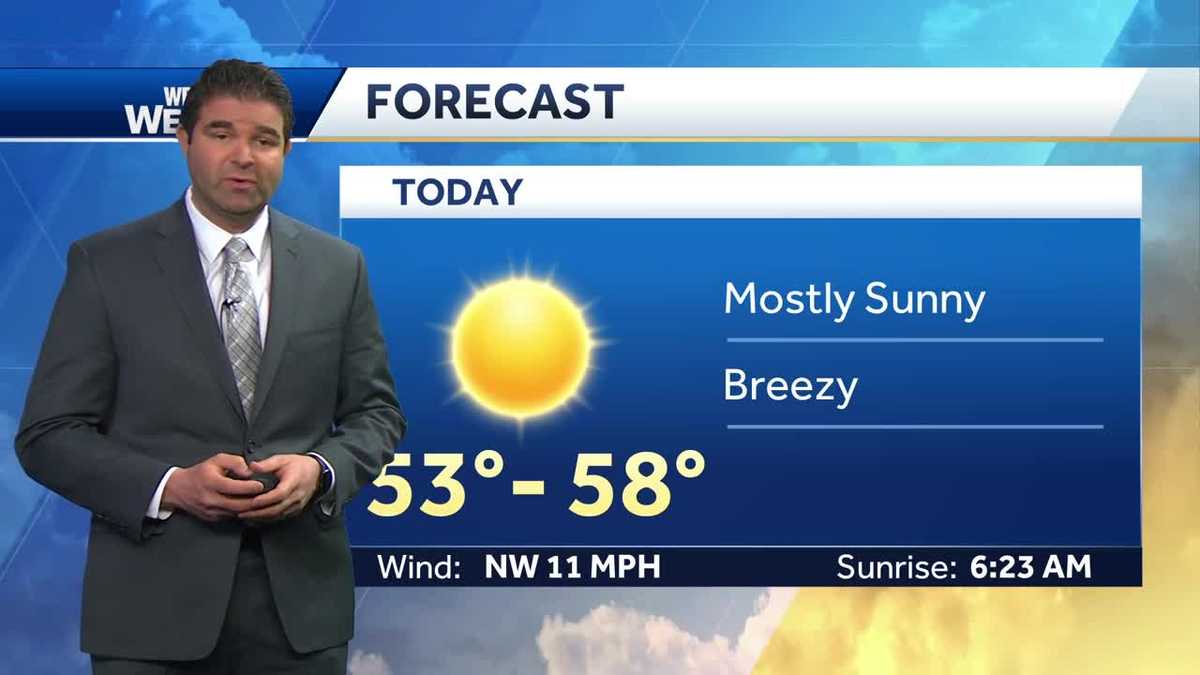 Mostly sunny, breezy Friday with temps in 50s