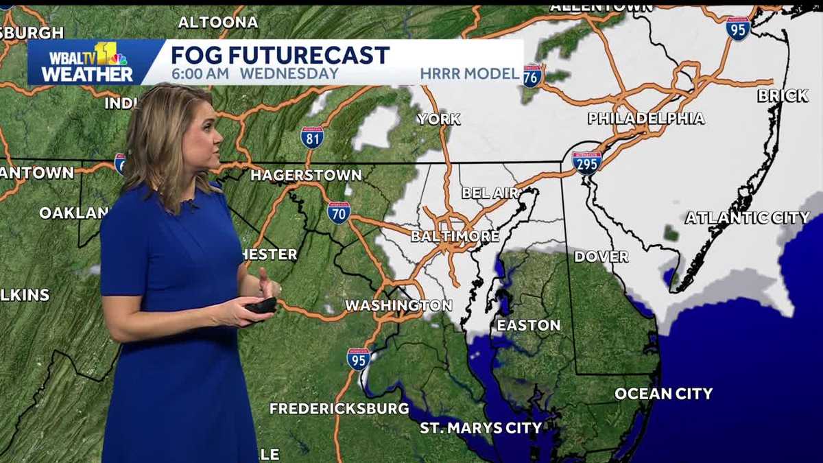 Foggy on Wednesday in the Baltimore area with a few rain showers