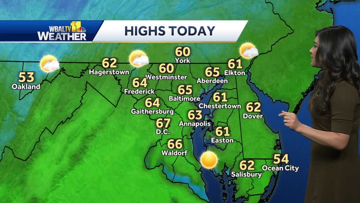 Temps in the 60s for Maryland, chance for stray showers