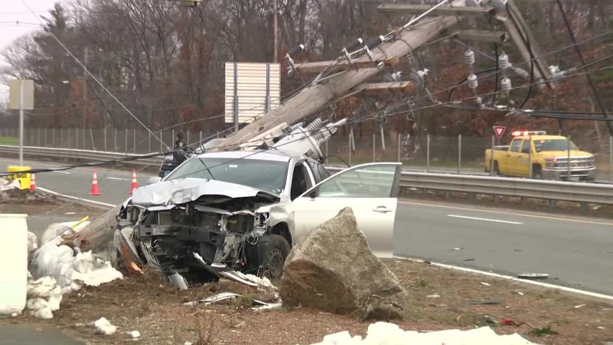 Route 1 closed after car crashes into utility pole.