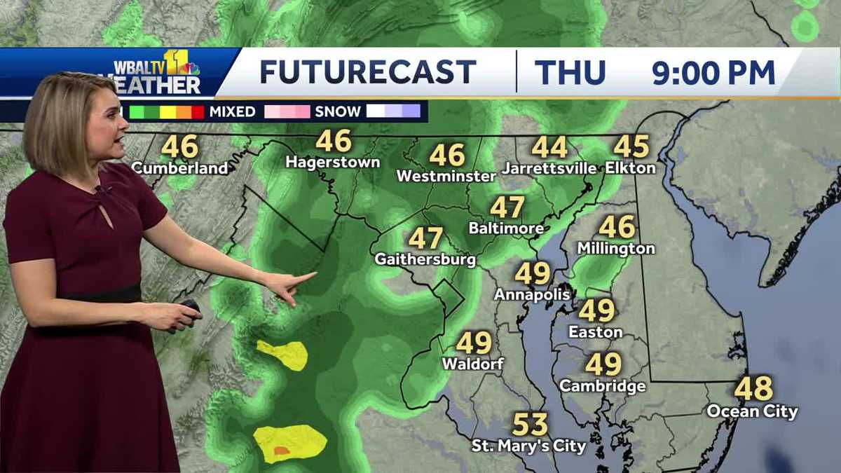 Mostly cloudy and rain over next couple days in Maryland
