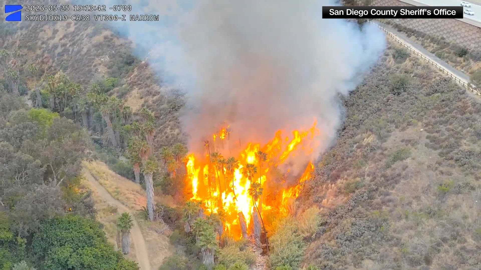 Video shows drone spotting man in riverbed after palm tree fire that sparked evacuations