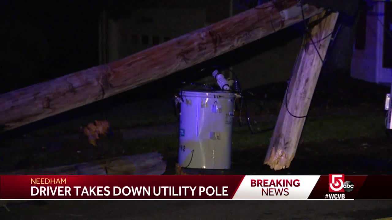 Car Crashes Into Utility Pole In Needham