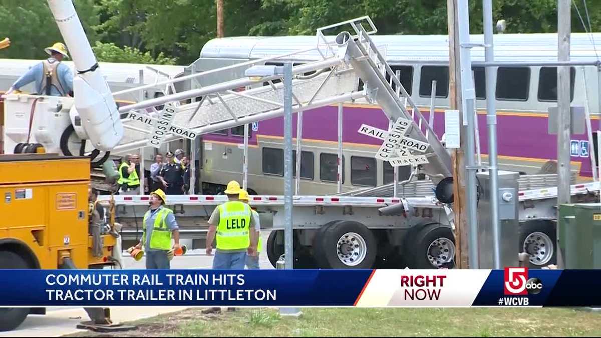 Commuter rail train and tractor trailer collide