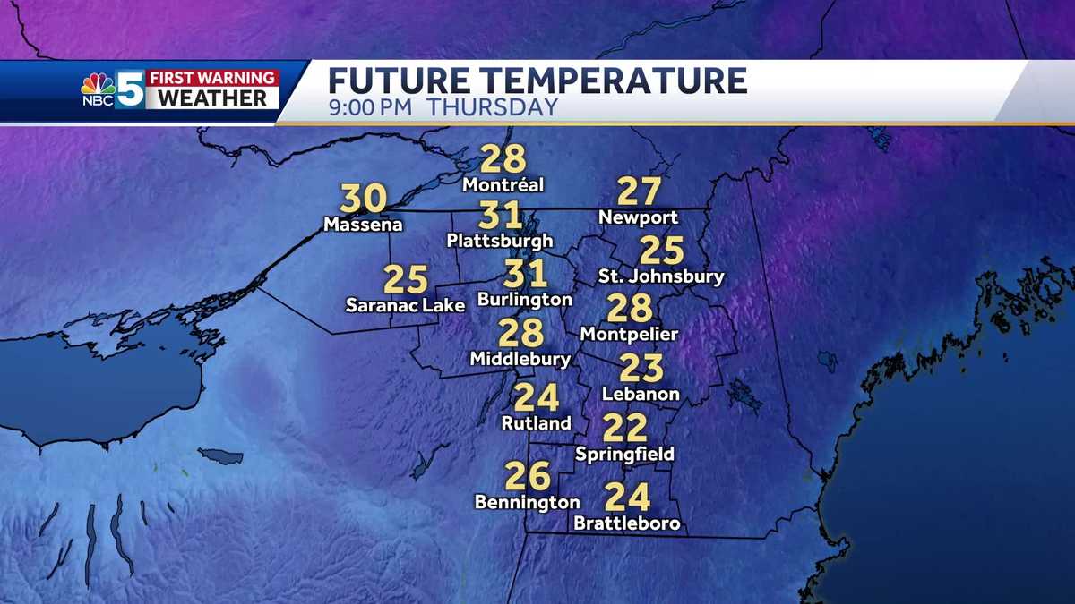 Vermont, New York hourly video Track subzero temperatures