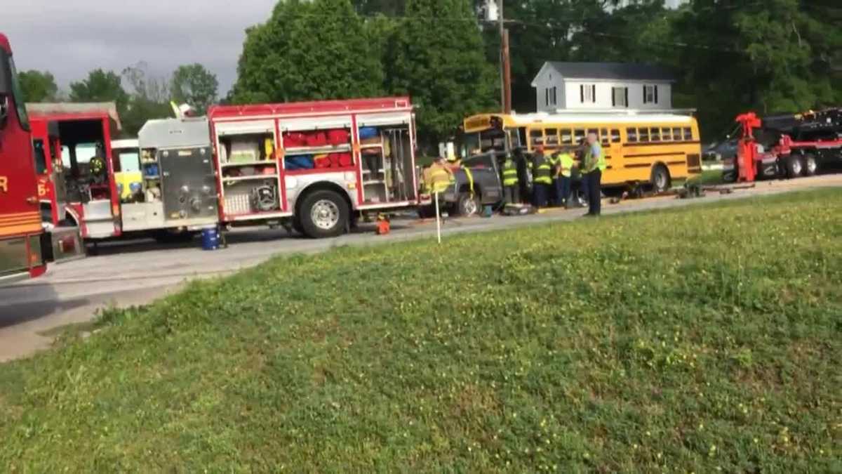 Raw video: Truck, school bus involved in head on crash - WYFF