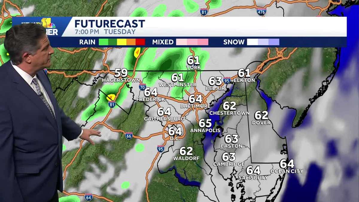 Evening shower in Maryland with cooler temps in forecast