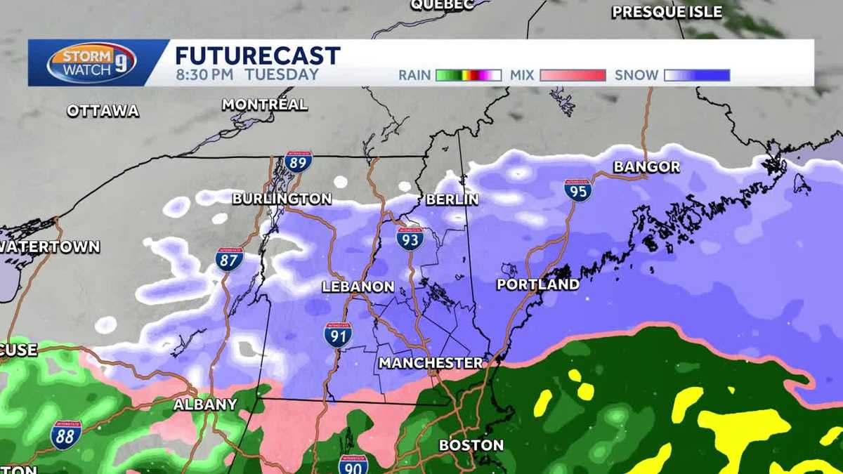 New Hampshire snow timeline: Track snow, mix, rain for Tuesday