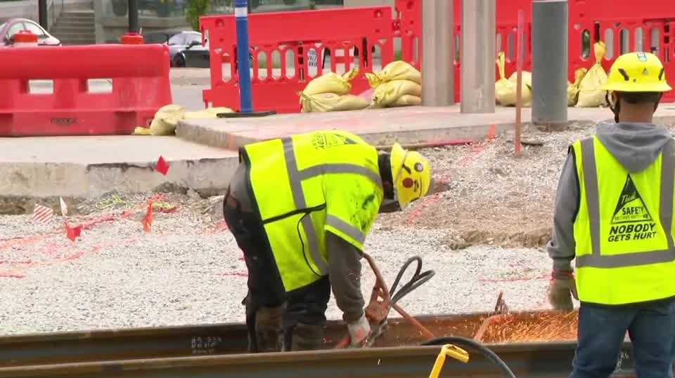 Watch: Streetcar rails welded together in downtown Omaha