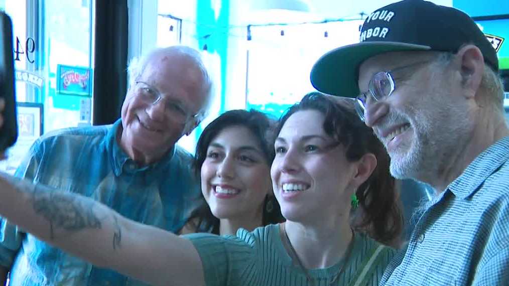 Ben and Jerry visit Ben and Jerry's in Manchester