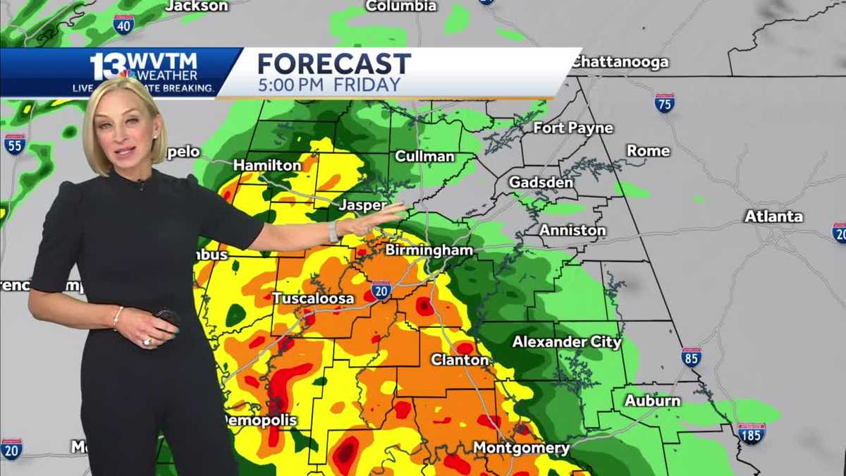 Severe storms forecast in central Alabama on Saturday, image size:1200x675