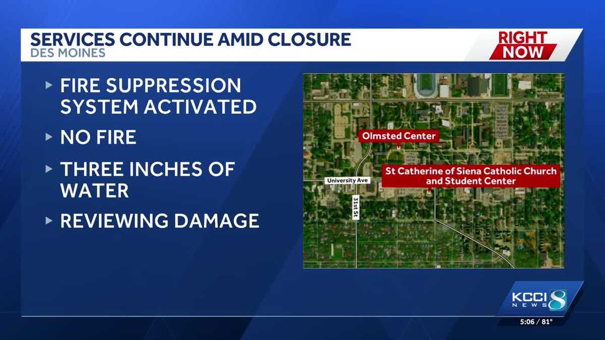 Des Moines church temporarily closed after fire-suppression system causes flooding
