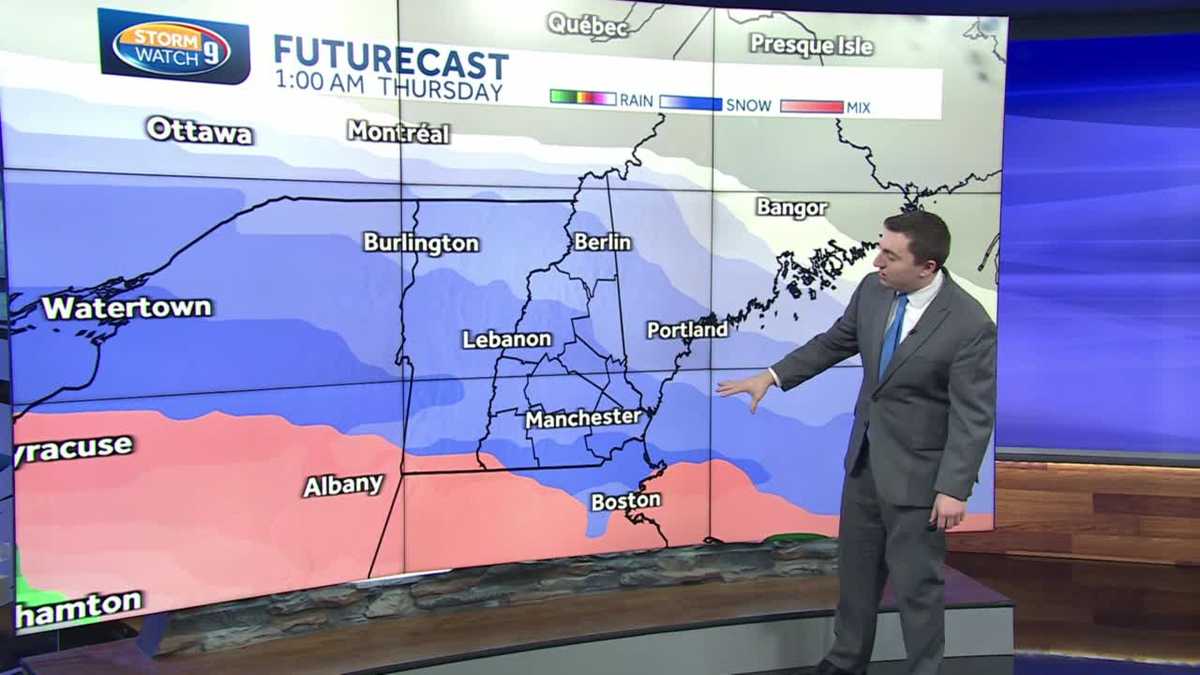 New Hampshire weather timeline for 2 rounds of snow this week