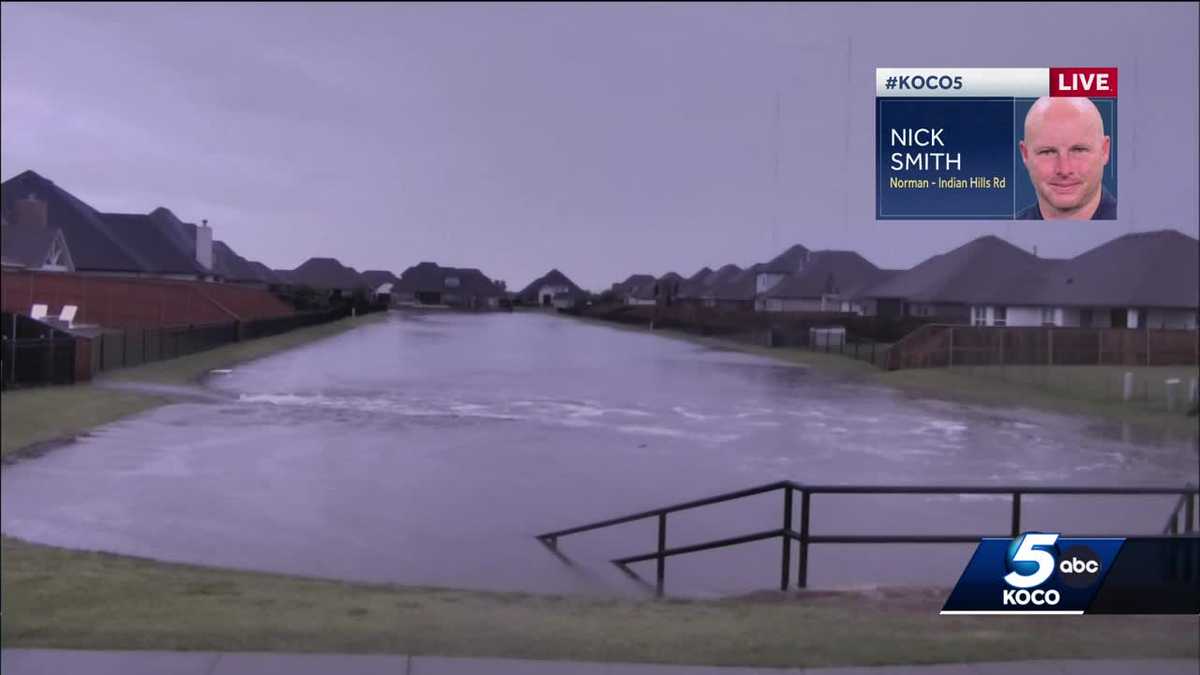 Norman retaining pond significantly flooded after storms