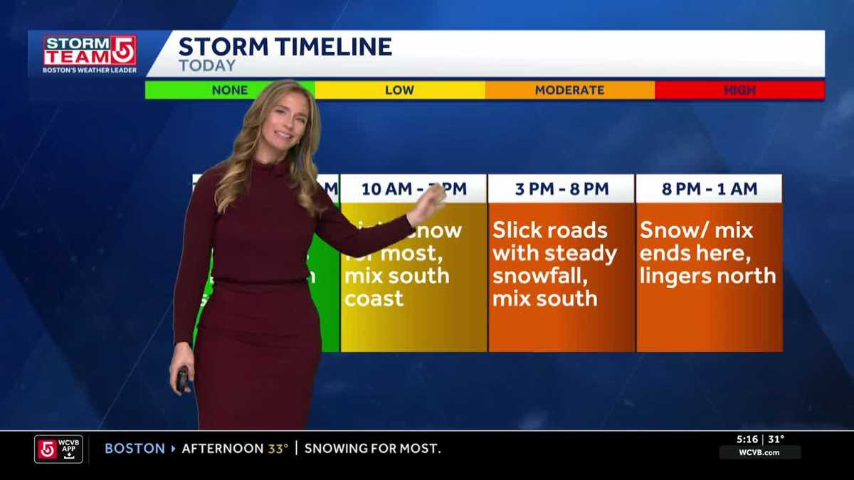 Video: Snow brings slick conditions on busy travel day