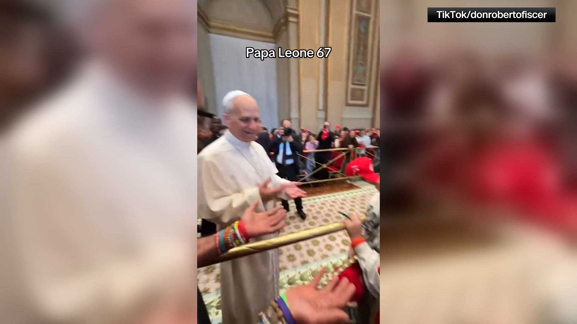 VIDEO: Pope Leo greets group of young Catholics at the Vatican with '6-7' hand motion KETV