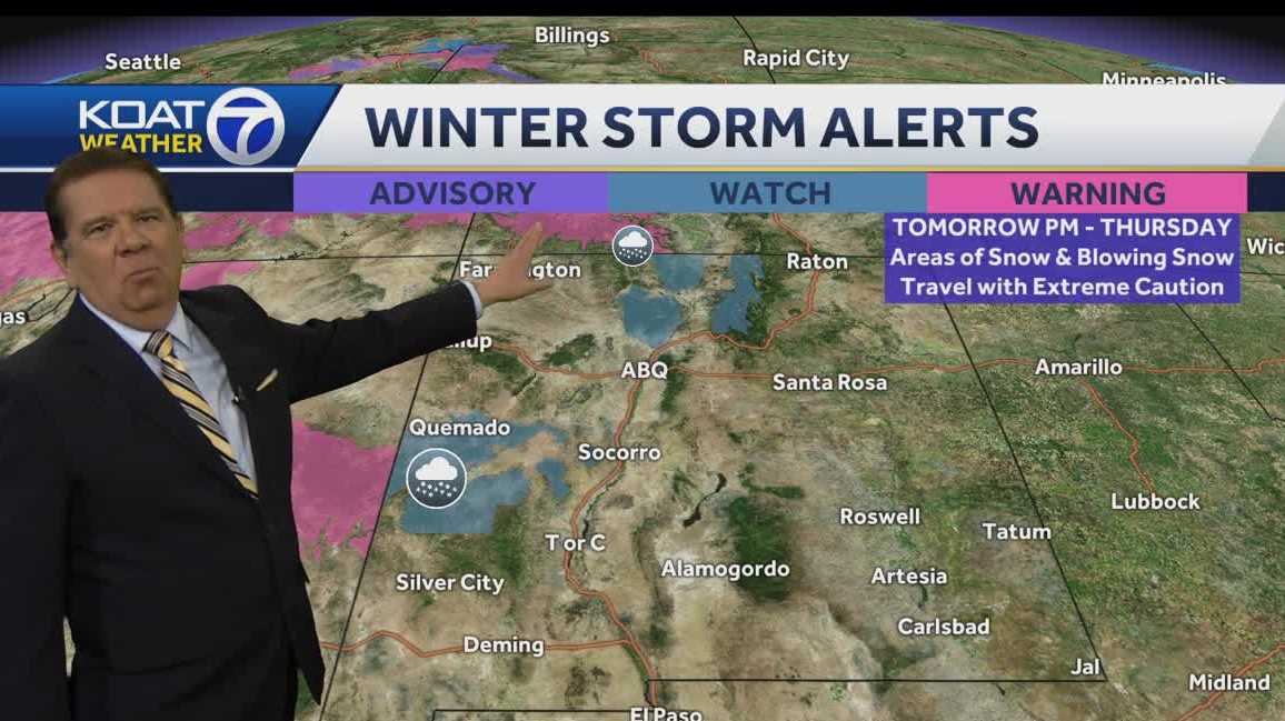 Thickening clouds with increasing rain and snow in New Mexico