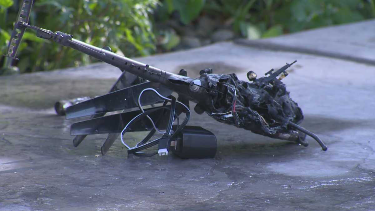 Remote-controlled helicopter erupts in flames