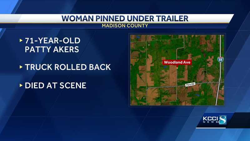 Iowa woman dies after being pinned under trailer