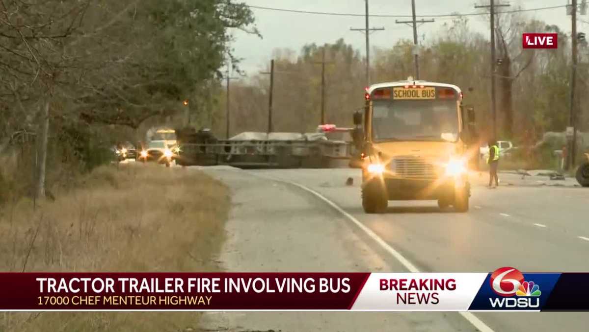 Truck crashes into school bus setting off fire in New Orleans East