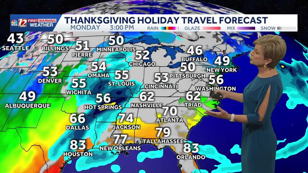 Showers for holiday travel early week