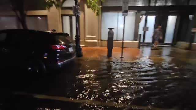 Street flooding due to heavy rain and storms