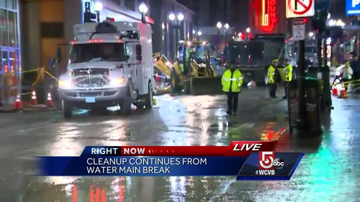 Cleanup from a water main break in Boston continues