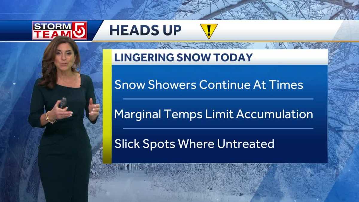 Video: Lingering snow showers, slick spots likely