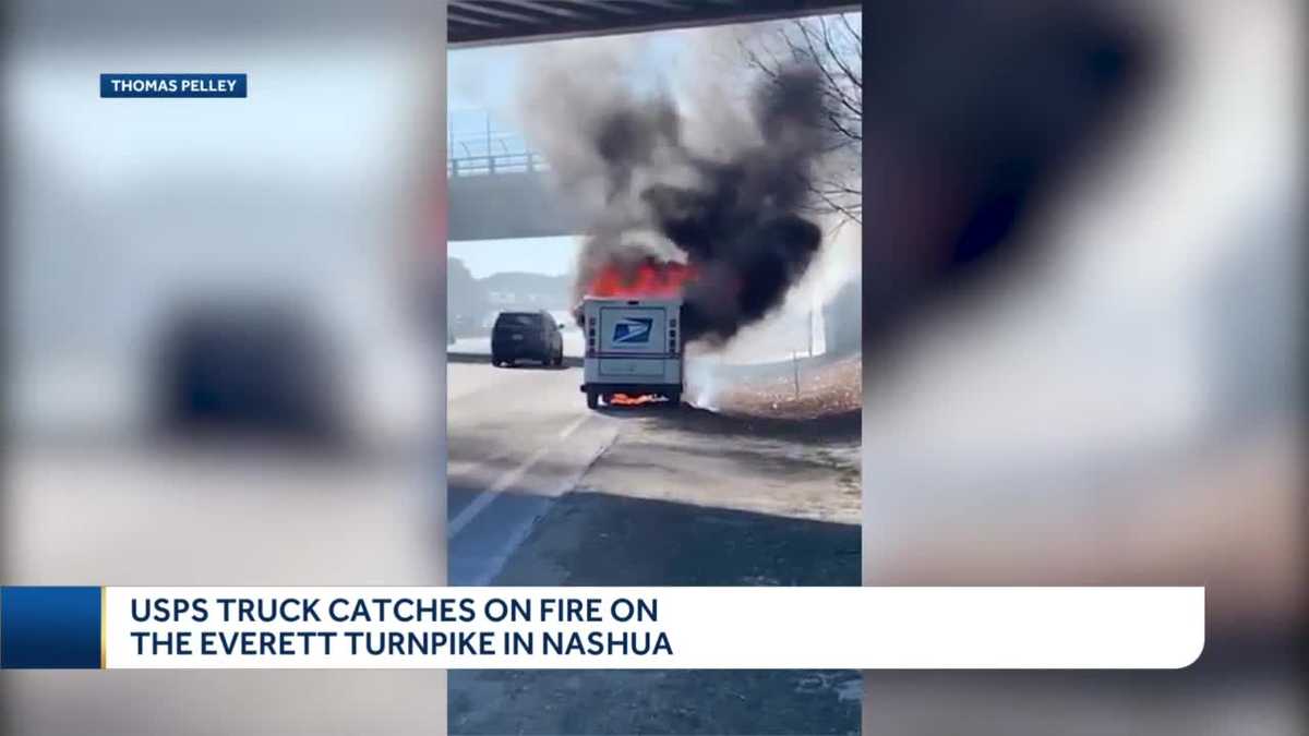 USPS truck catches fire on the Everett Turnpike in Nashua