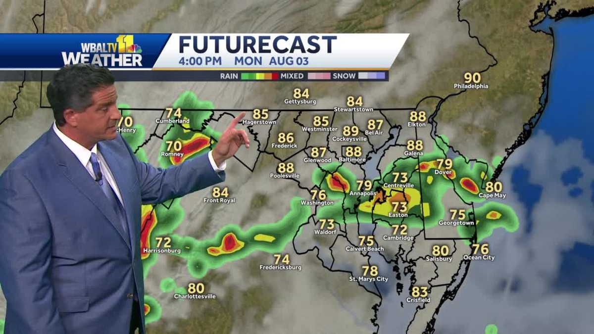 Scattered thunderstorms in Maryland Monday