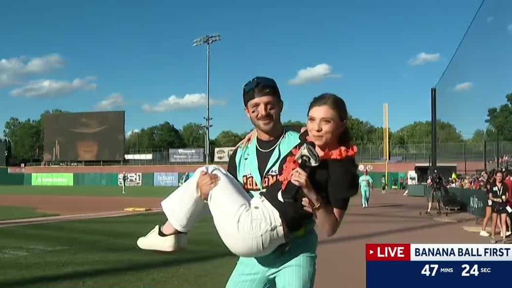 Banana Ball player demonstrates hoverboard trick