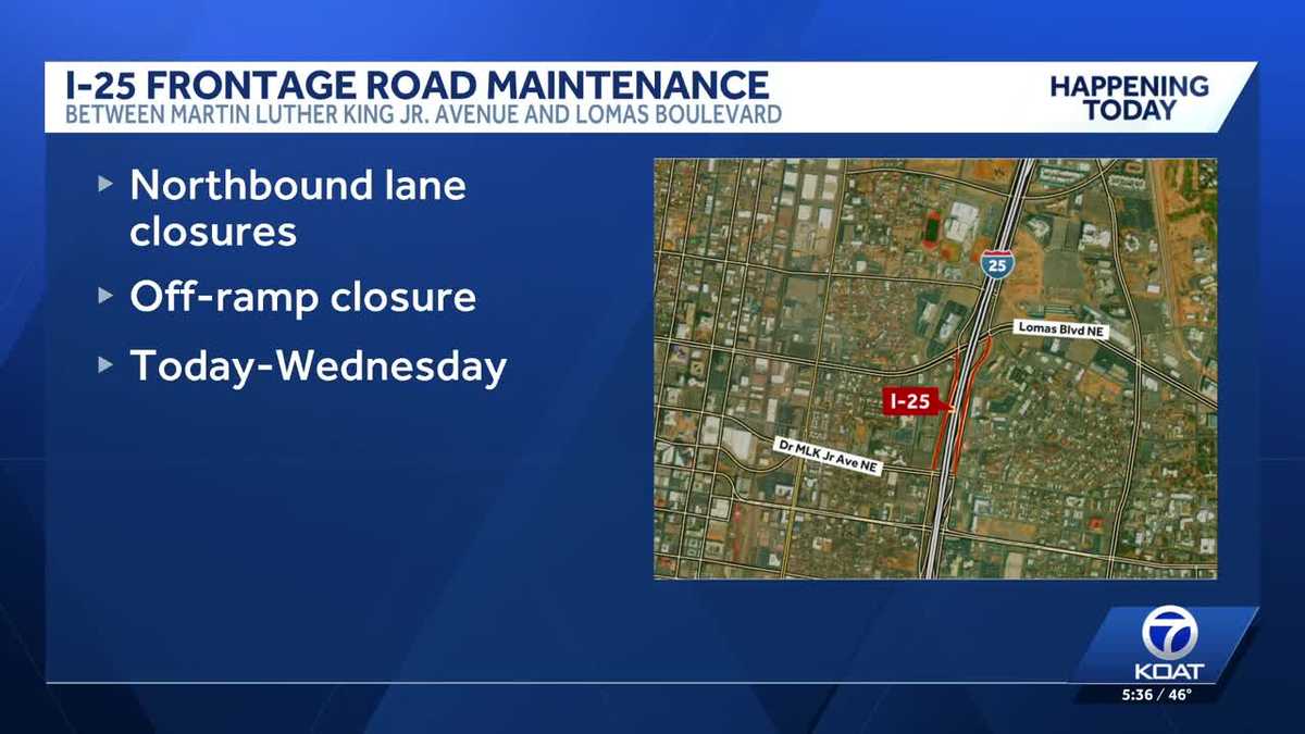 I-25 Frontage road maintenance to cause temporary closures in Albuquerque