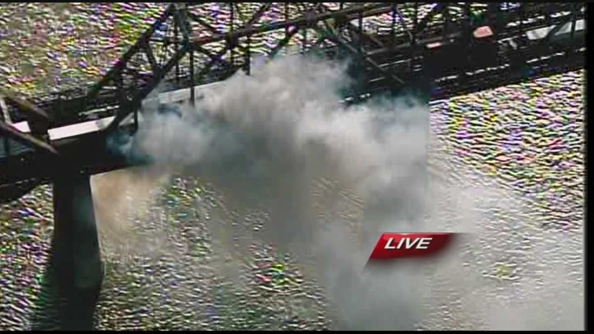Raw aerials K&I Railroad Bridge fire