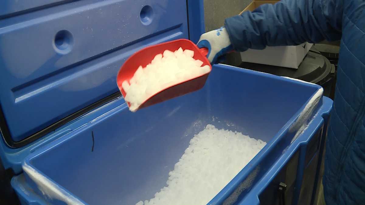 Maine company supplying dry ice for vaccine shipping, storage