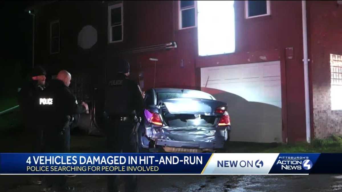 Police search for suspects after four vehicles are damaged in hit-and-run