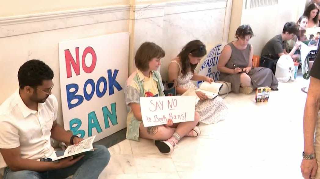 Protest staged outside governor's office over bill that critics say would allow book bans