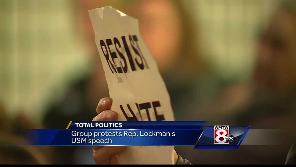 Group protests Maine Rep. Larry Lockman during speech at USM