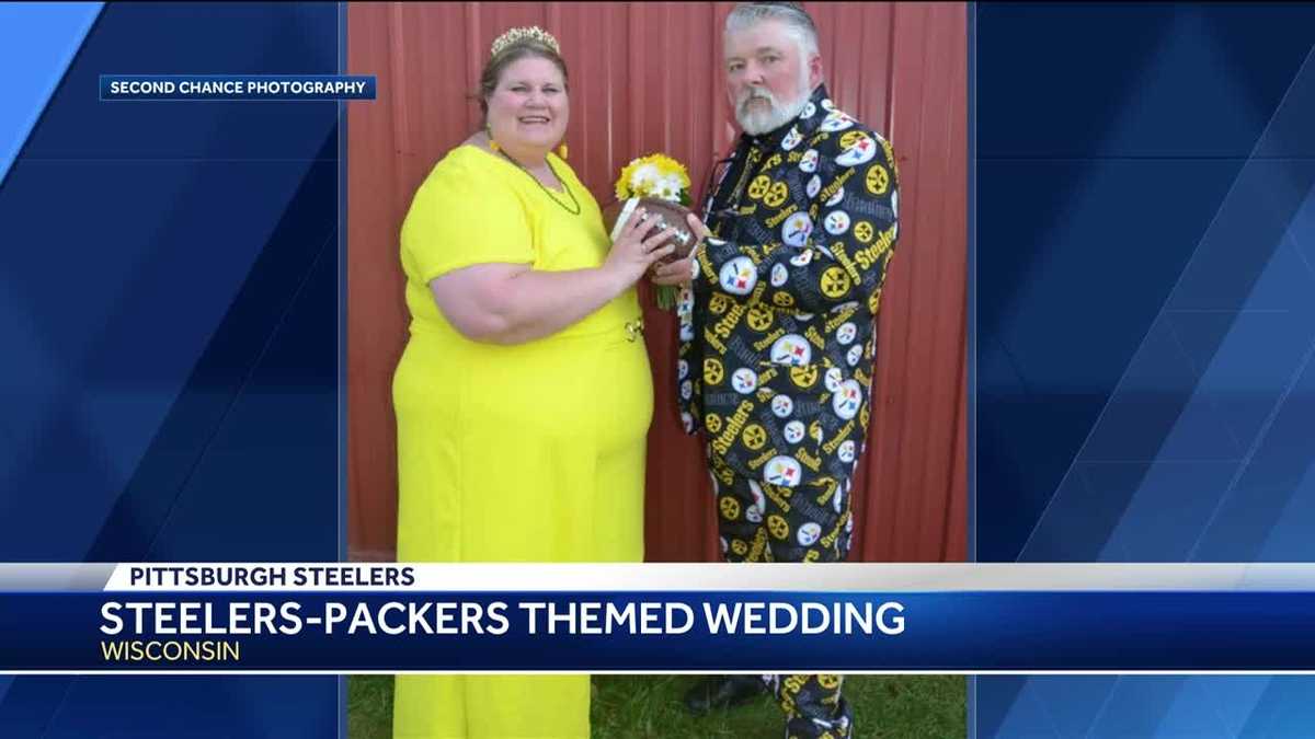 SteelersPackers themed wedding brings bride, groom together in team colors