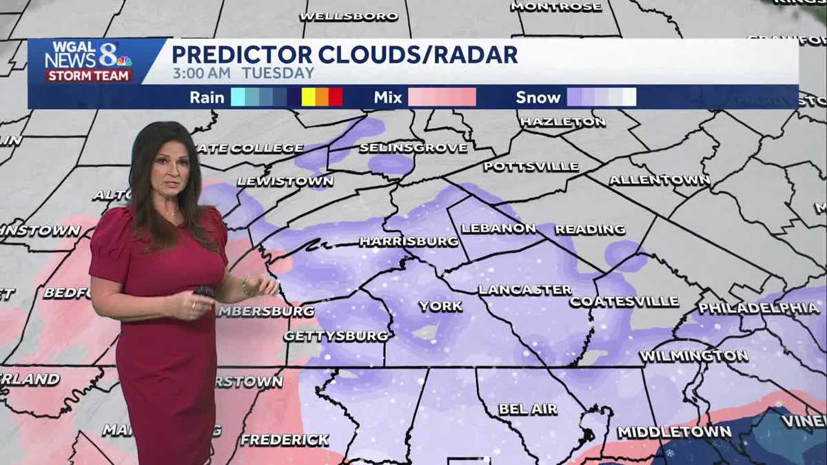 Snow showers south today; wintry mix early Tuesday